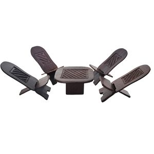 Vintage hand carved wooden folk art doll table and chair set